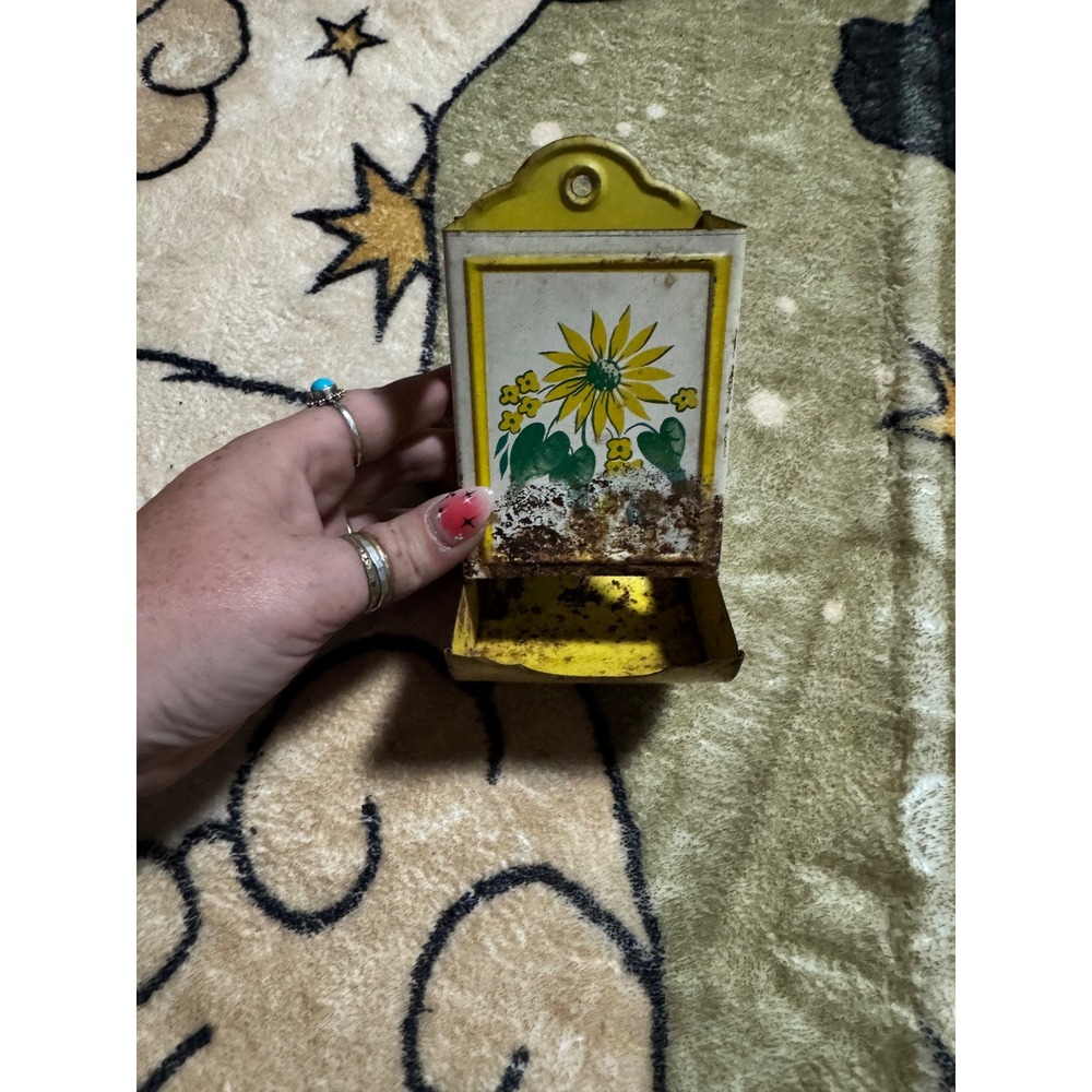6x3 Vintage Sunflower Match Holder Wall Decor Farmhouse Decor Kitchen Decor